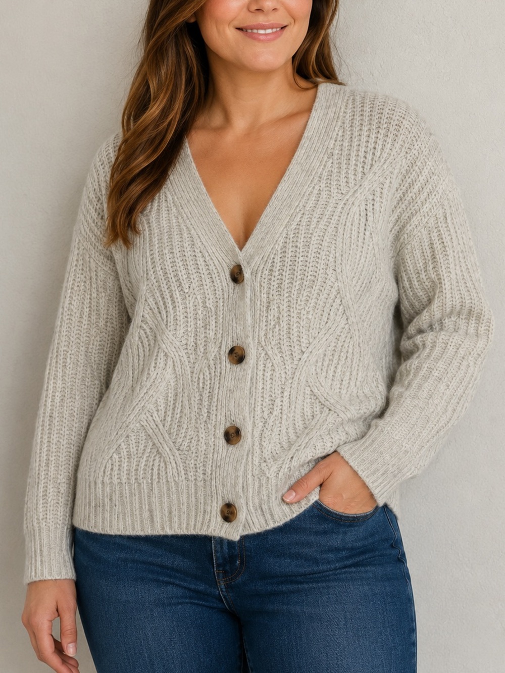 Style & Co Cream Cable Knit Cardigan Sweater M